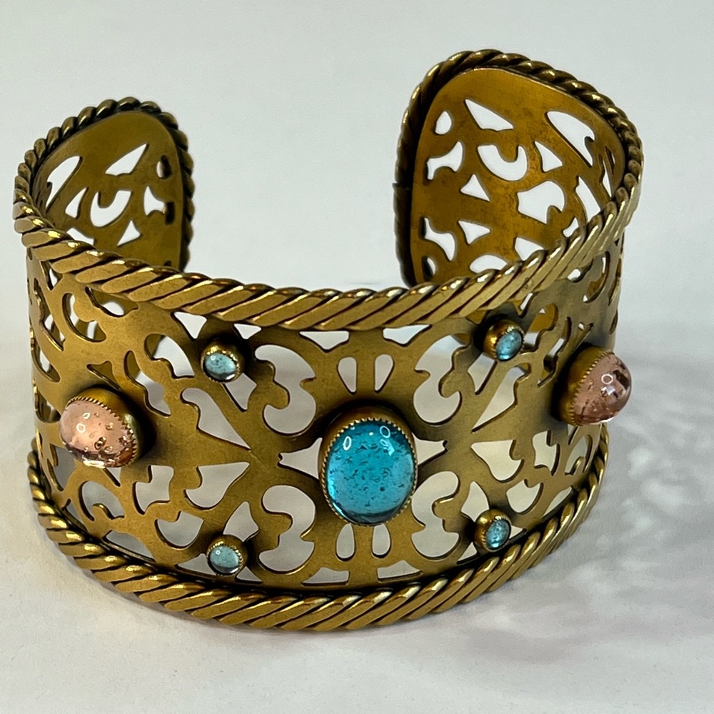 Vintage YSL Openwork Gold-Tone Cuff Bracelet w/Gripoix Glass Jewels